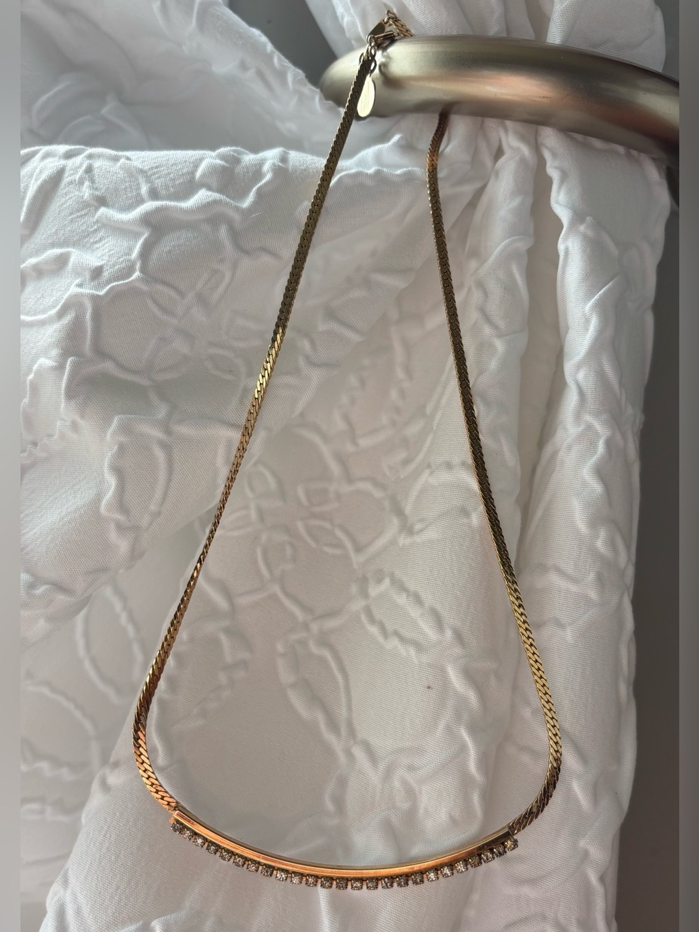 Vtg Park Lane Crystal Rhinestone Bar Gold Tone Necklace 17" Formal Wedding Prom